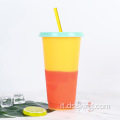 Coppa che muta di colore personalizzata in plastica in plastica riutilizzabile a bicchiere di plastica con paglia